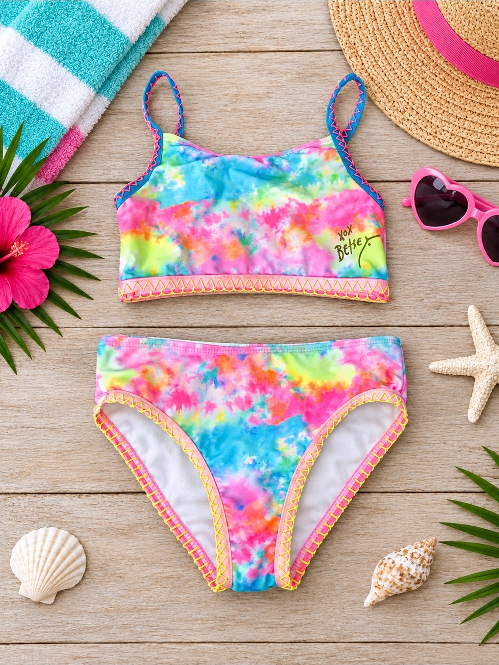 XOXO Betsey Girls’ 2-Piece Tie-Dye Bikini Swimsuit 🌈💗